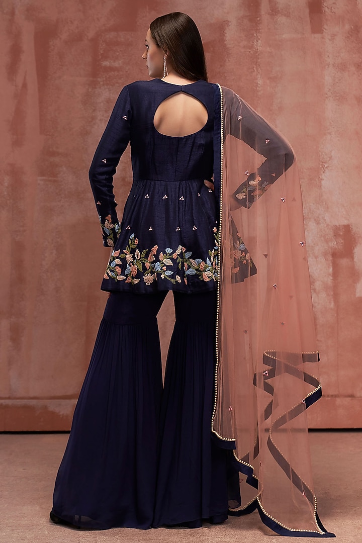 Blue Georgette Sharara Set by Suruchi Parakh at Pernia's Pop Up Shop