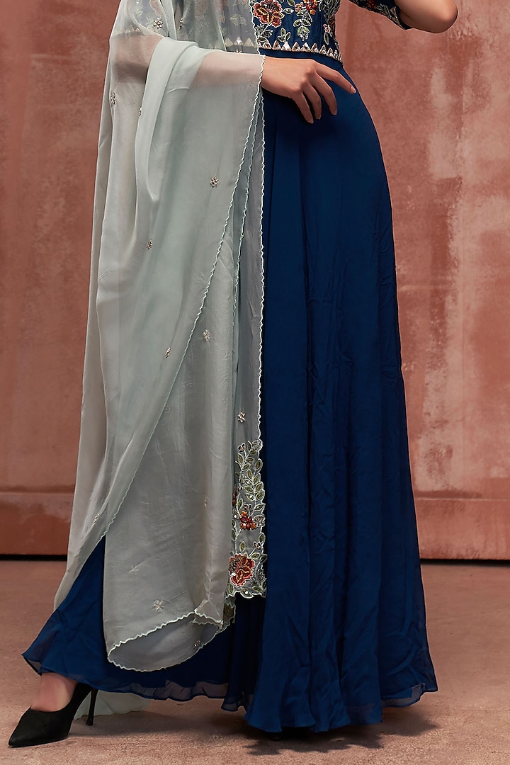 Peacock Blue Georgette Wedding Anarkali Set by Suruchi Parakh at Pernia's Pop Up Shop