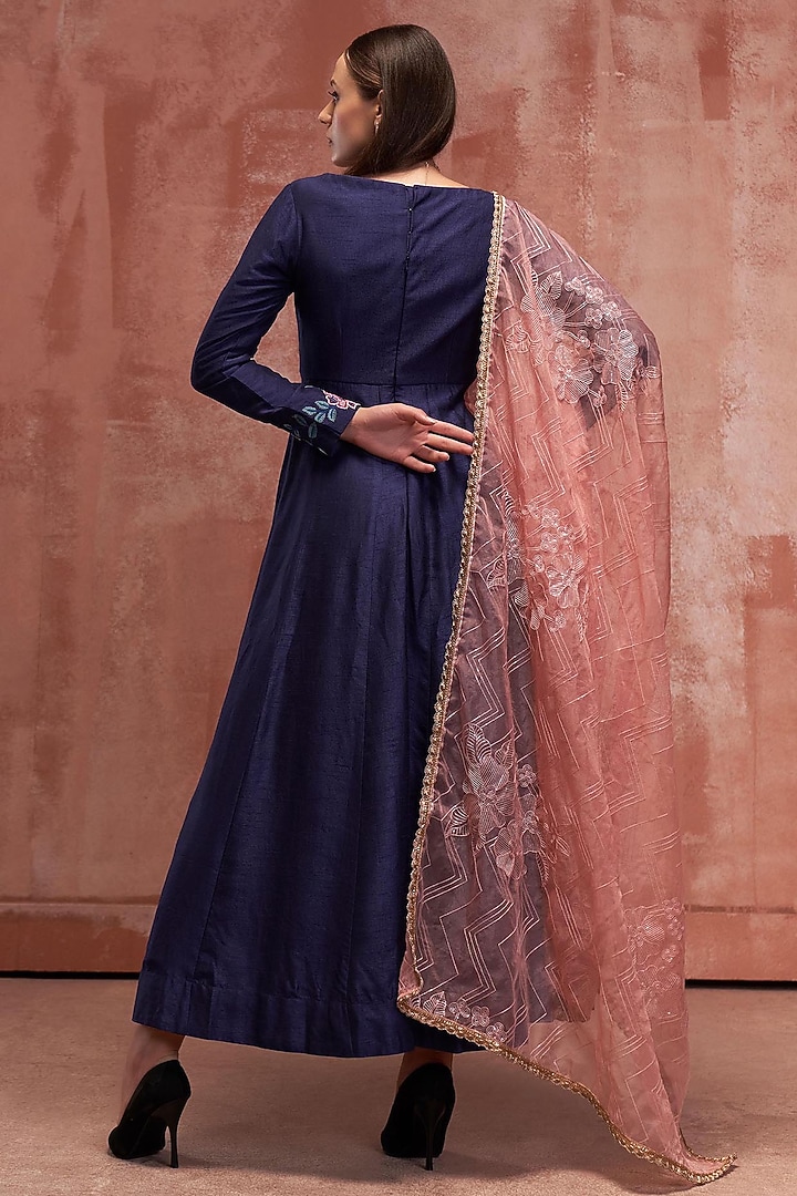 Blue Embroidered Party Wear Anarkali Set by Suruchi Parakh at Pernia's Pop Up Shop