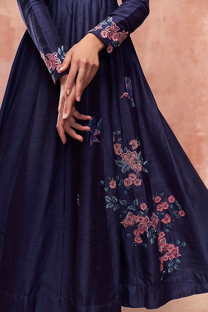 Blue Embroidered Party Wear Anarkali Set by Suruchi Parakh at Pernia's Pop Up Shop