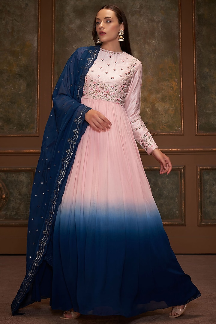 Blue & Pink Embroidered Anarkali Set Design by Suruchi Parakh at Pernia's  Pop Up Shop 2026