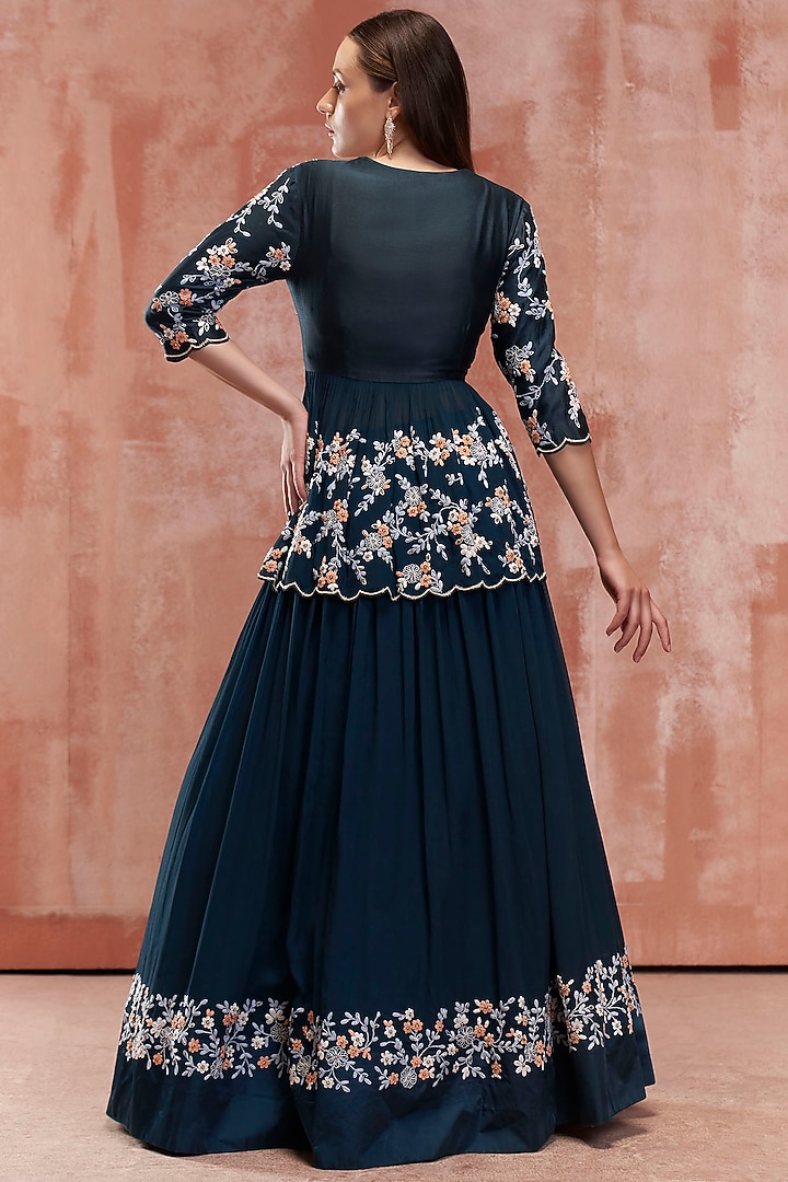 Peacock Blue Embroidered Wedding Lehenga Set by Suruchi Parakh at Pernia's Pop Up Shop