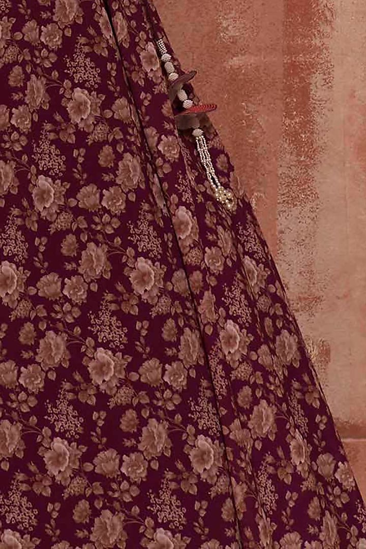 Wine Floral Printed Wedding Lehenga Set by Suruchi Parakh at Pernia's Pop Up Shop