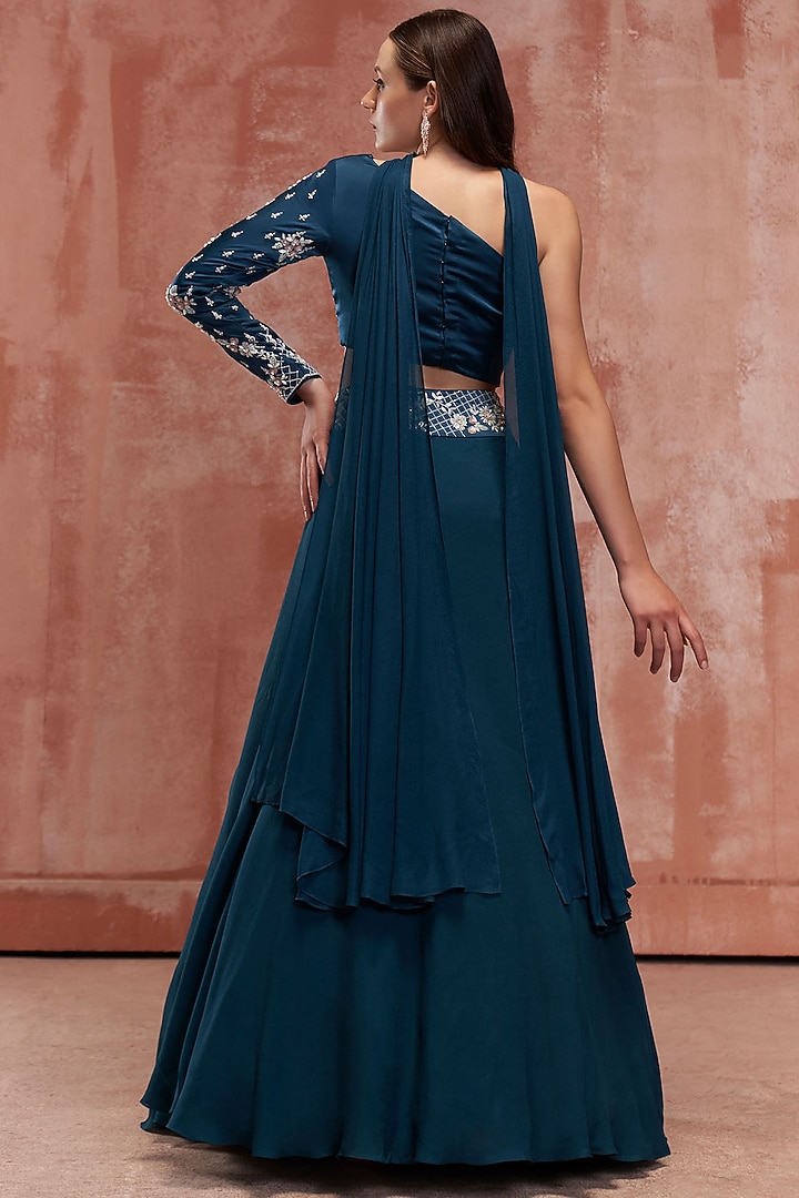 Teal Blue Embroidered Wedding Lehenga by Suruchi Parakh at Pernia's Pop Up Shop