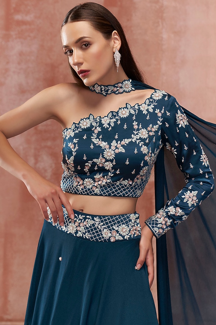 Teal Blue Embroidered Wedding Lehenga by Suruchi Parakh at Pernia's Pop Up Shop