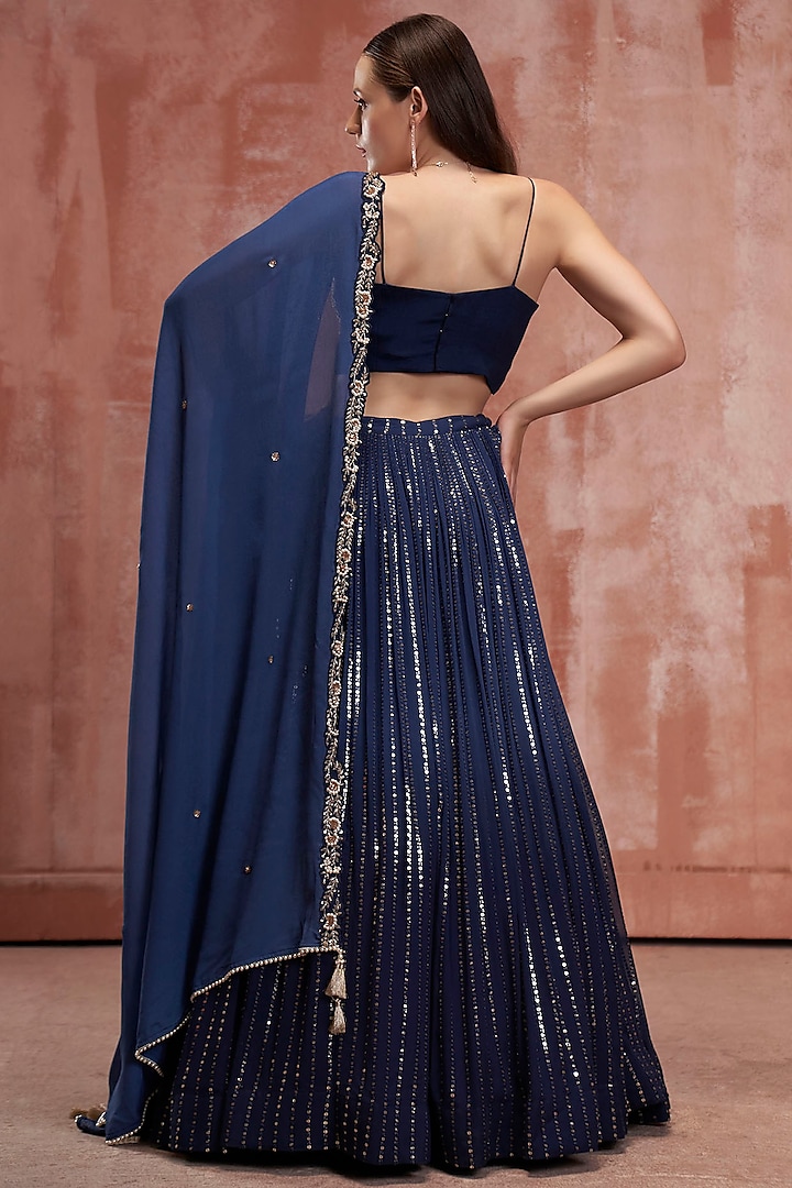 Navy Blue Embroidered Wedding Lehenga Set by Suruchi Parakh at Pernia's Pop Up Shop