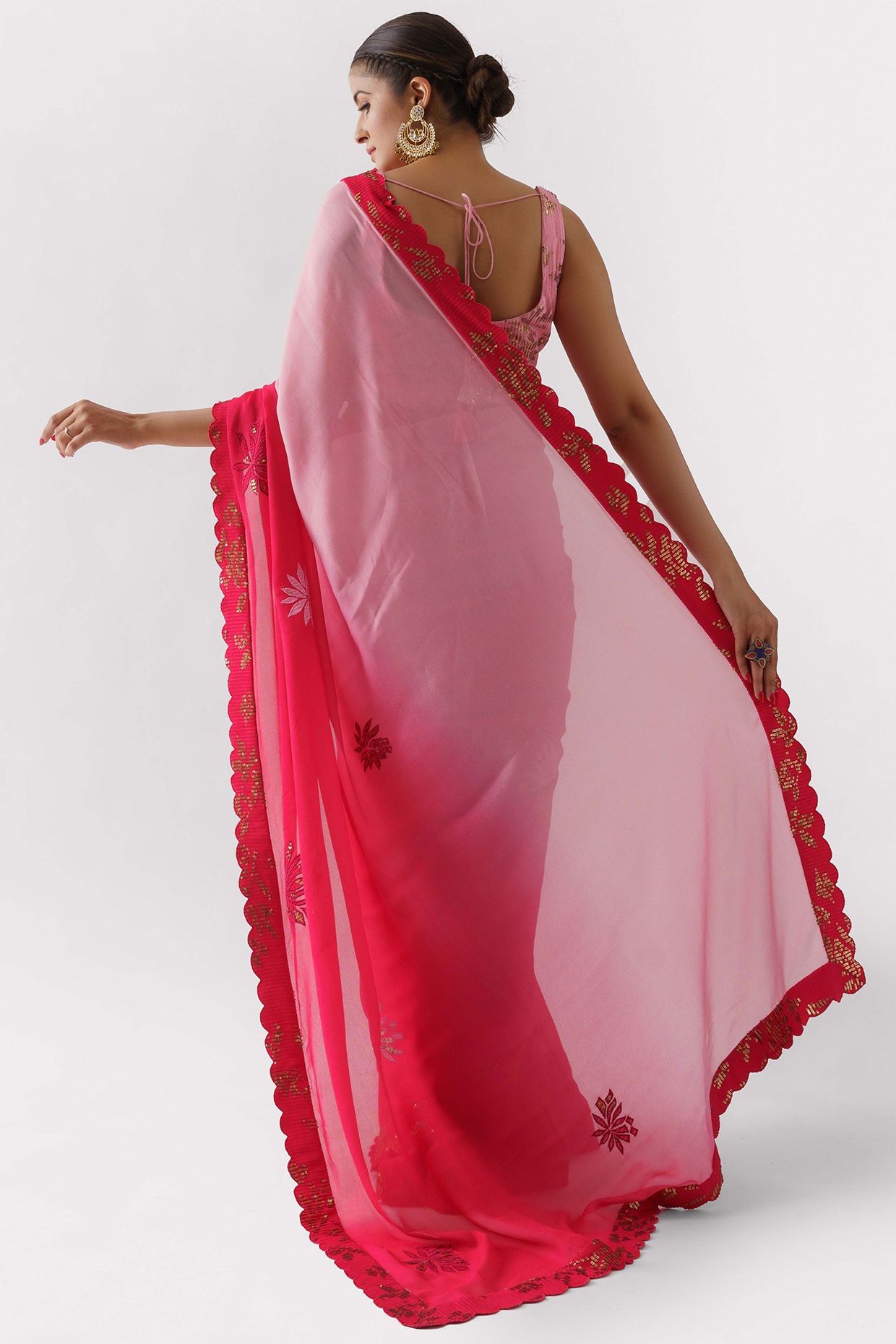 Rani Pink Silk Saree Set Design by Punit Balana at Pernia's Pop Up Shop 2024