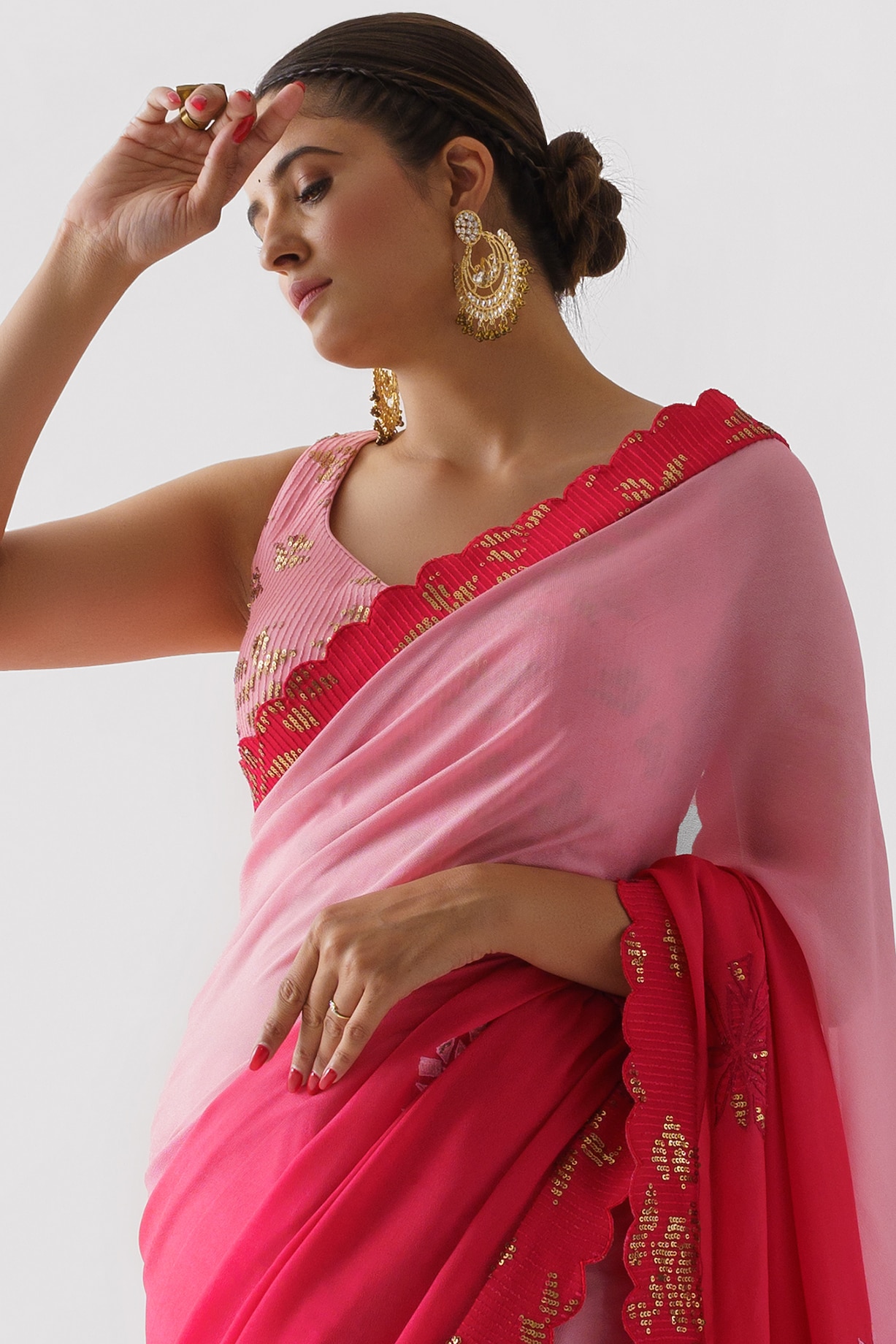 Pink & Deep Orange Ombre Textured Chiffon Saree Design by Medha at Pernia's  Pop Up Shop 2024