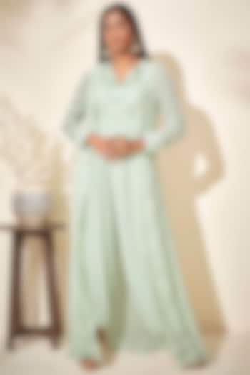 Sea Green Jumpsuit With Jacket by Suruchi Parakh