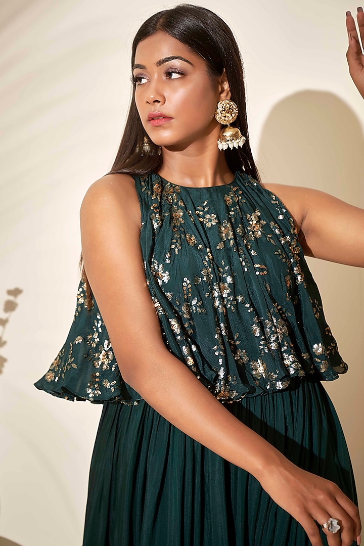 Bottle Green Layered Vacation Dress by Suruchi Parakh at Pernia's Pop Up Shop