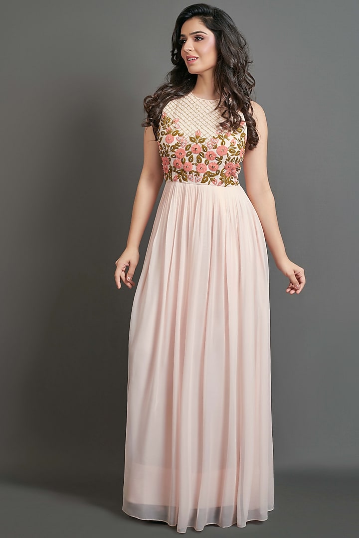 Blush Pink Embroidered Maxi Vacation Dress by Suruchi Parakh at Pernia's Pop Up Shop