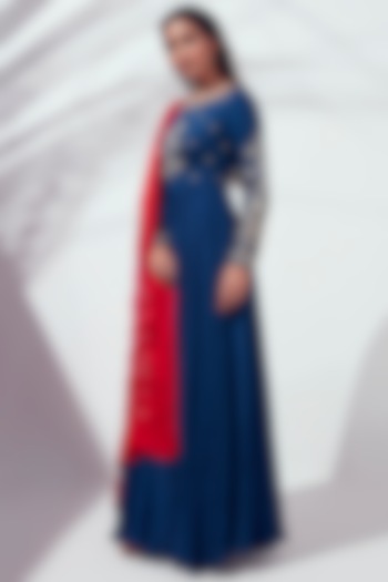 Royal Blue Embroidered Pleated Party Wear Anarkali Set by Suruchi Parakh at Pernia's Pop Up Shop