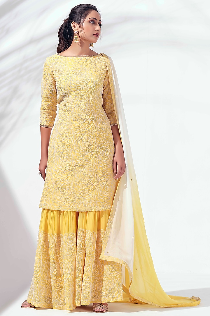 Yellow Sequins Embroidered Sharara Set by Suruchi Parakh at Pernia's Pop Up Shop