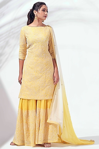 Yellow Sequins Embroidered Sharara Set by Suruchi Parakh