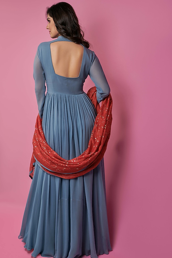 Grey Georgette Party Wear Anarkali Set by Suruchi Parakh at Pernia's Pop Up Shop