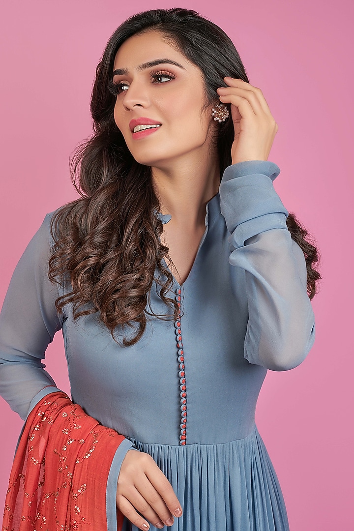 Grey Georgette Party Wear Anarkali Set by Suruchi Parakh at Pernia's Pop Up Shop