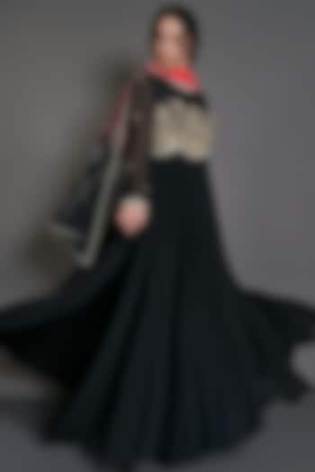 Black Handcrafted Flared Wedding Anarkali Set by Suruchi Parakh at Pernia's Pop Up Shop