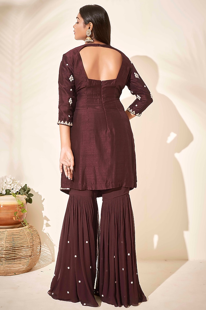 Brown Tussar Silk Flared Party Wear Sharara Set by Suruchi Parakh at Pernia's Pop Up Shop