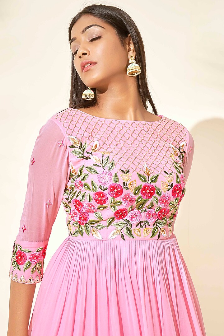 Lilac & Pink Zardosi Embroidered Flared Wedding Sharara Set by Suruchi Parakh at Pernia's Pop Up Shop