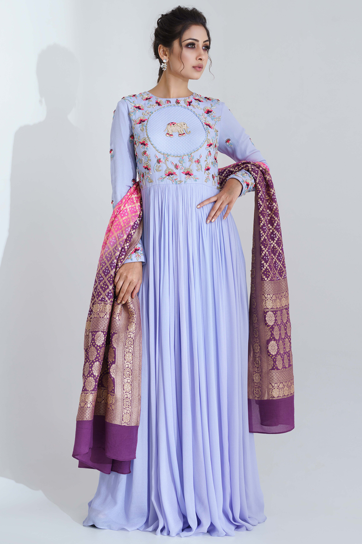 Lilac Hand Embroidered Anarkali Set by Suruchi Parakh