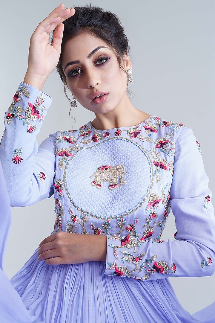 Lilac Hand Embroidered Wedding Anarkali Set by Suruchi Parakh at Pernia's Pop Up Shop