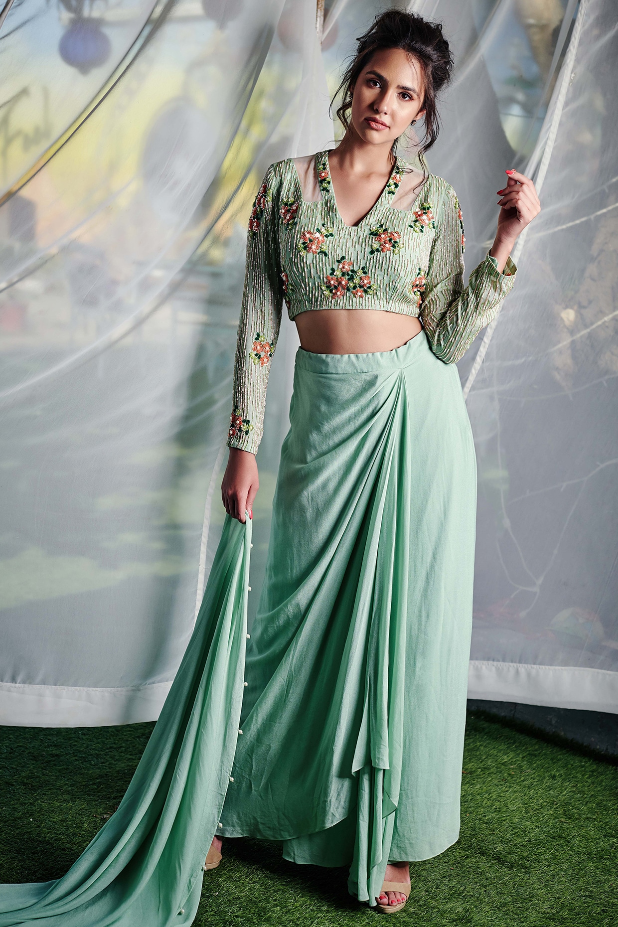 asymmetrical green skirt