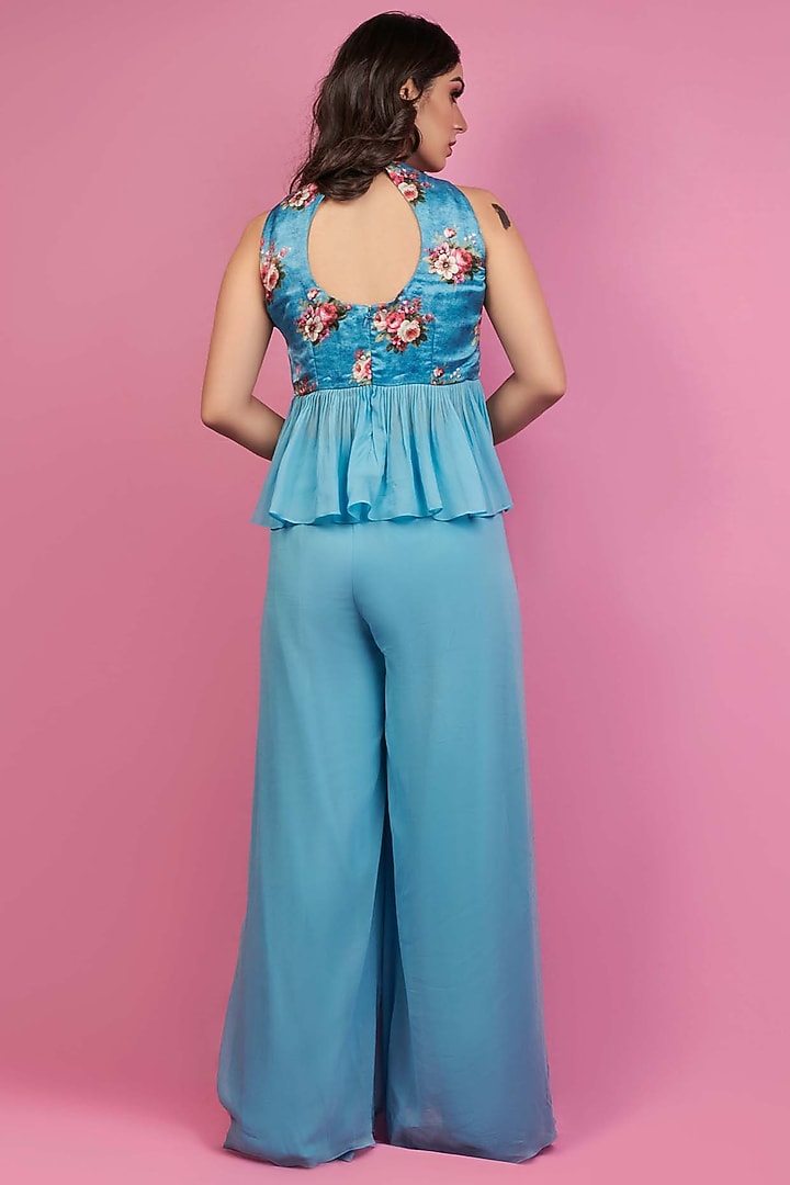 Bright Blue Georgette Flared Pant Set by Suruchi Parakh at Pernia's Pop Up Shop