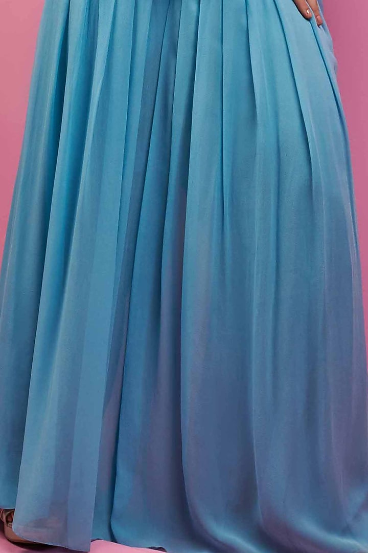 Bright Blue Georgette Flared Pant Set by Suruchi Parakh at Pernia's Pop Up Shop