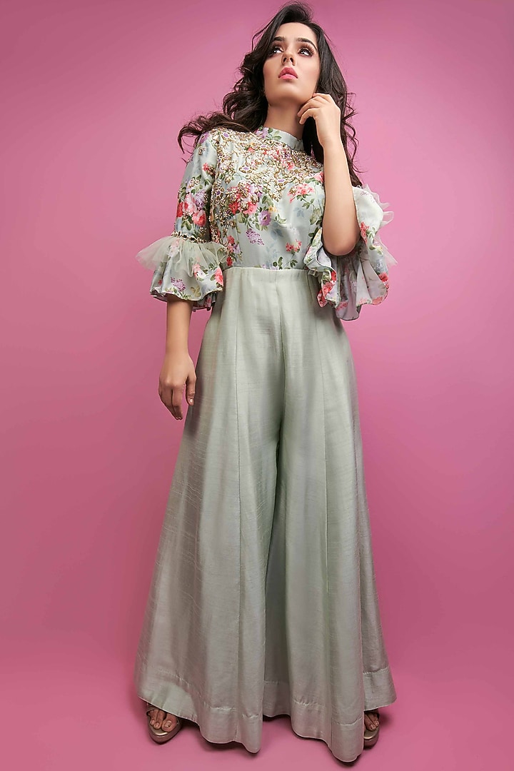Sea Green Handcrafted Jumpsuit by Suruchi Parakh at Pernia's Pop Up Shop