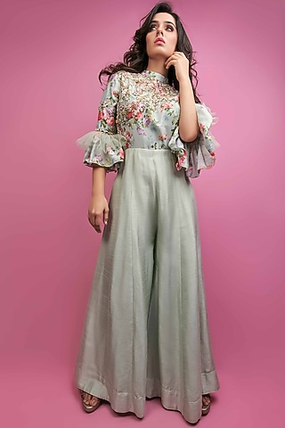 Sea Green Handcrafted Jumpsuit by Suruchi Parakh
