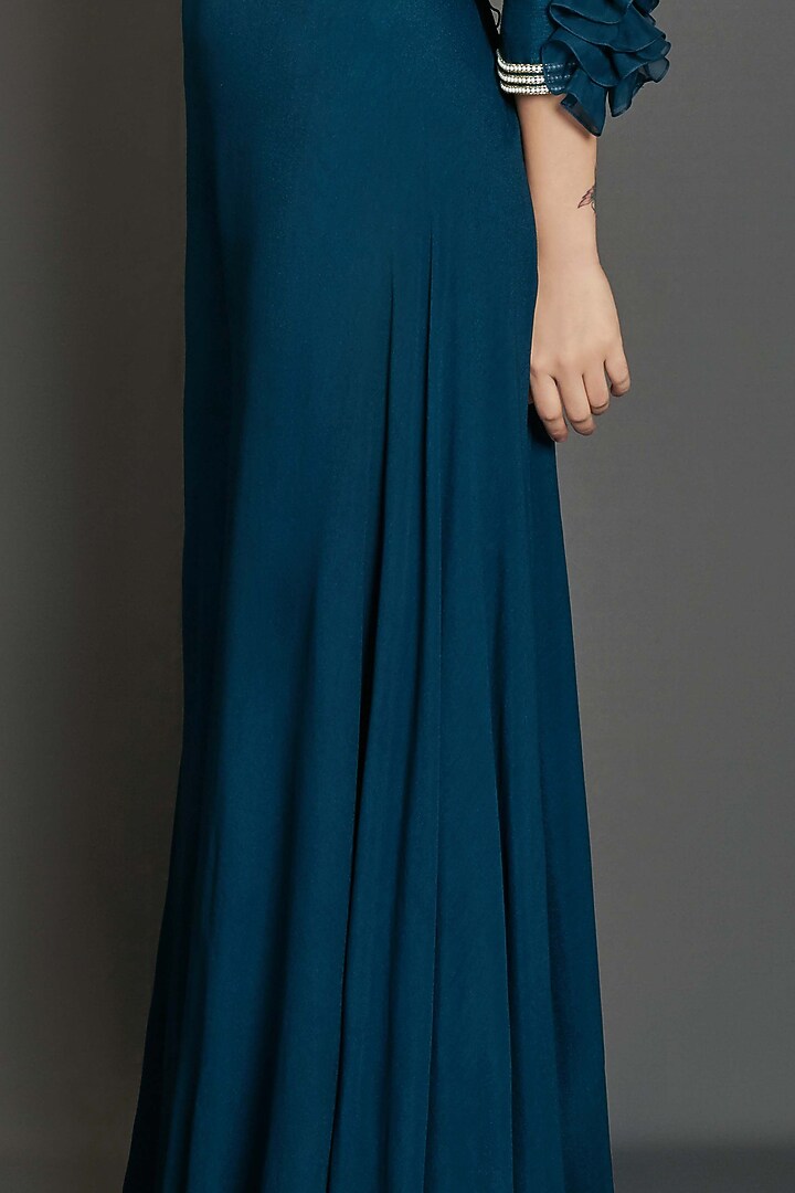 Teal Georgette Crepe Flared Pant Set by Suruchi Parakh at Pernia's Pop Up Shop