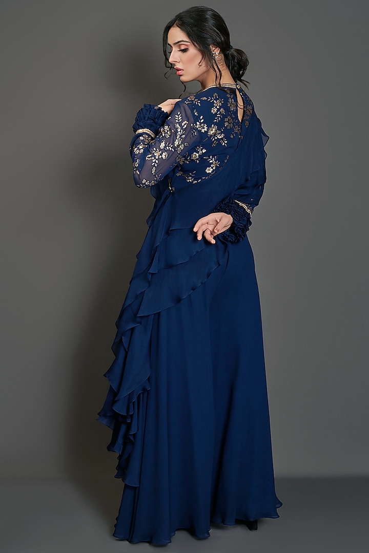 Navy Blue Flared Pant Set by Suruchi Parakh at Pernia's Pop Up Shop