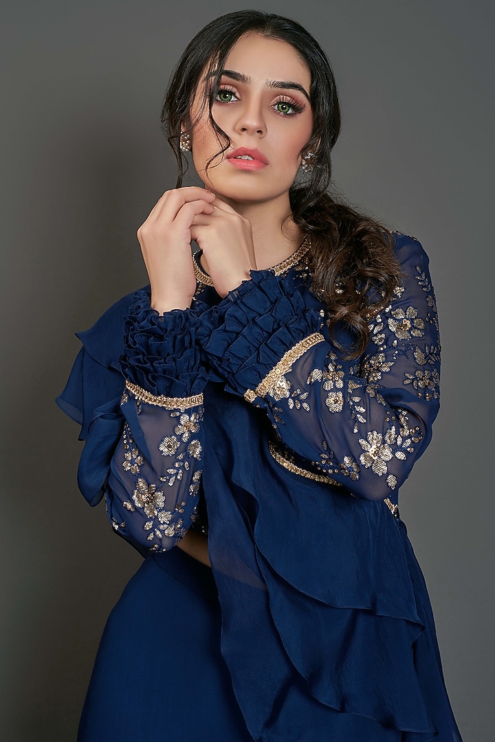 Navy Blue Flared Pant Set by Suruchi Parakh at Pernia's Pop Up Shop