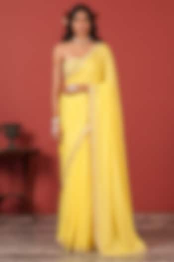 Yellow Georgette Crepe Handwork Wedding Saree Set by Suruchi Parakh at Pernia's Pop Up Shop