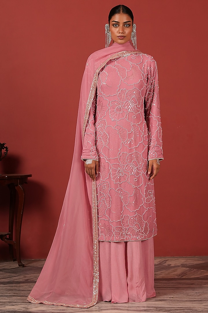 Pink Georgette Wedding Sharara Set by Suruchi Parakh at Pernia's Pop Up Shop