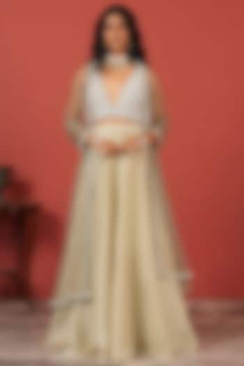 Sea Green Tissue & Net Wedding Lehenga Set by Suruchi Parakh at Pernia's Pop Up Shop