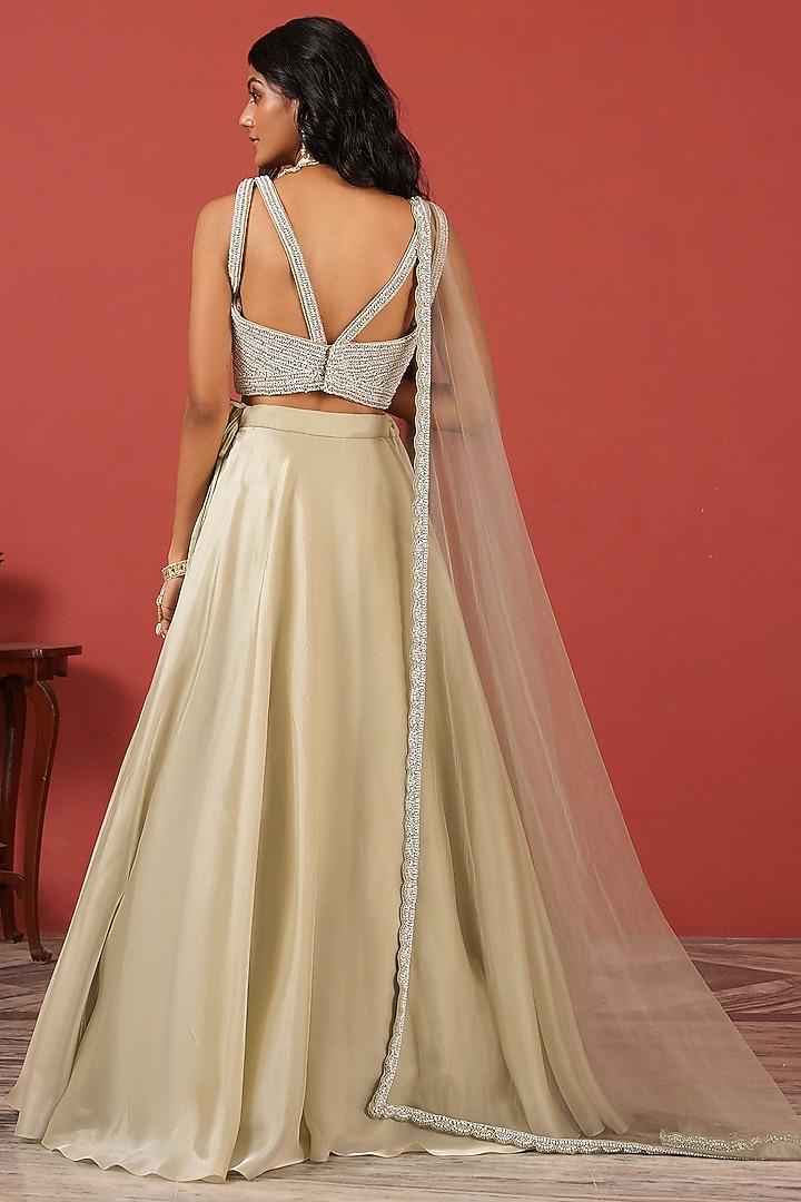 Sea Green Tissue & Net Wedding Lehenga Set by Suruchi Parakh at Pernia's Pop Up Shop