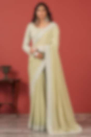 Sea Green Crepe Hand Embroidered Wedding Saree Set by Suruchi Parakh at Pernia's Pop Up Shop