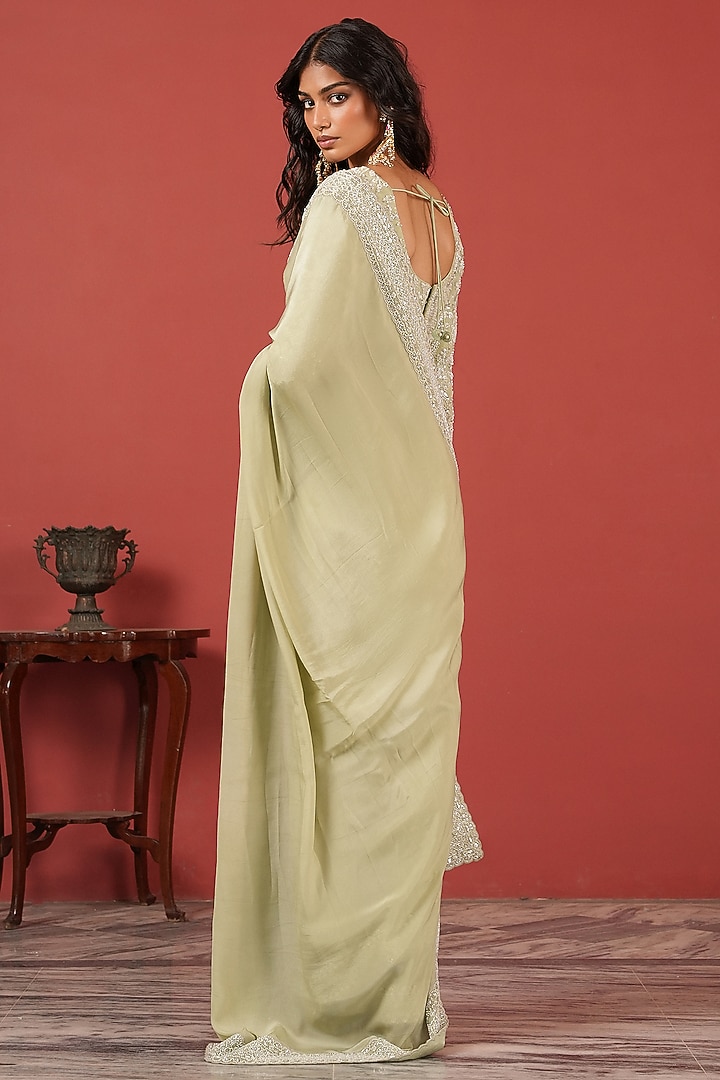 Sea Green Crepe Hand Embroidered Wedding Saree Set by Suruchi Parakh at Pernia's Pop Up Shop