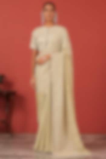 Sea Green Tissue & Crepe Hand Embroidered Wedding Saree Set by Suruchi Parakh at Pernia's Pop Up Shop