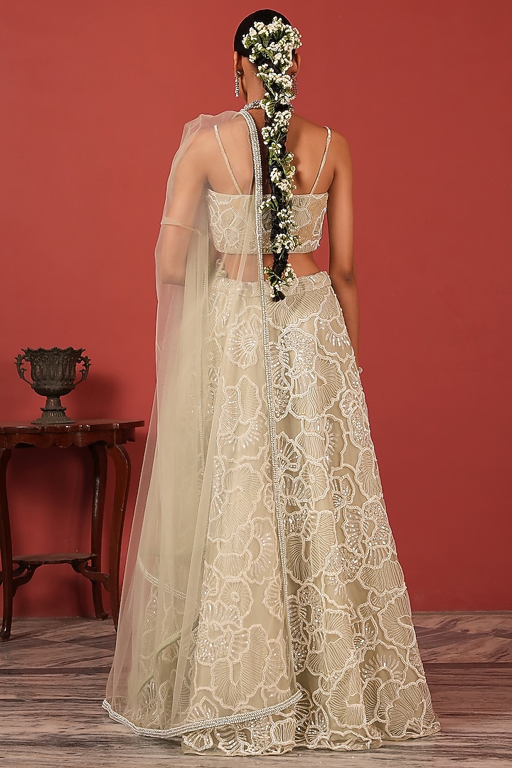 Sea Green Net Embroidered Wedding Lehenga Set by Suruchi Parakh at Pernia's Pop Up Shop