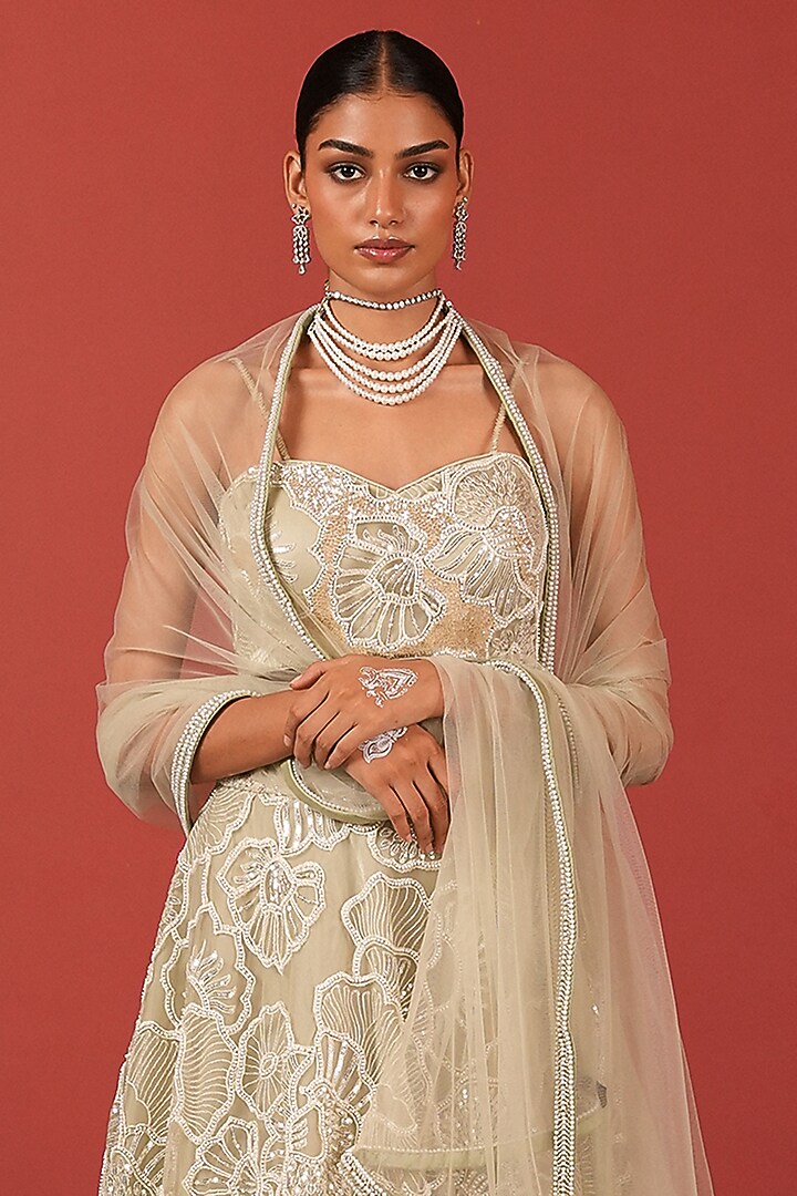 Sea Green Net Embroidered Wedding Lehenga Set by Suruchi Parakh at Pernia's Pop Up Shop