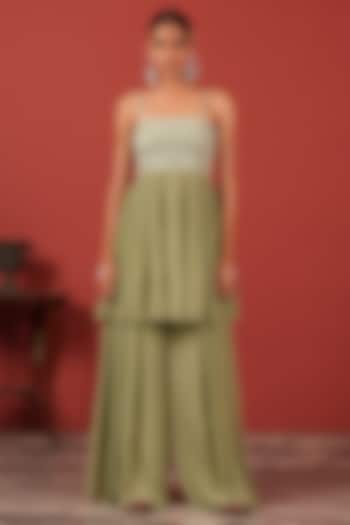 Sea Green Crepe Palazzo Pant Set by Suruchi Parakh at Pernia's Pop Up Shop