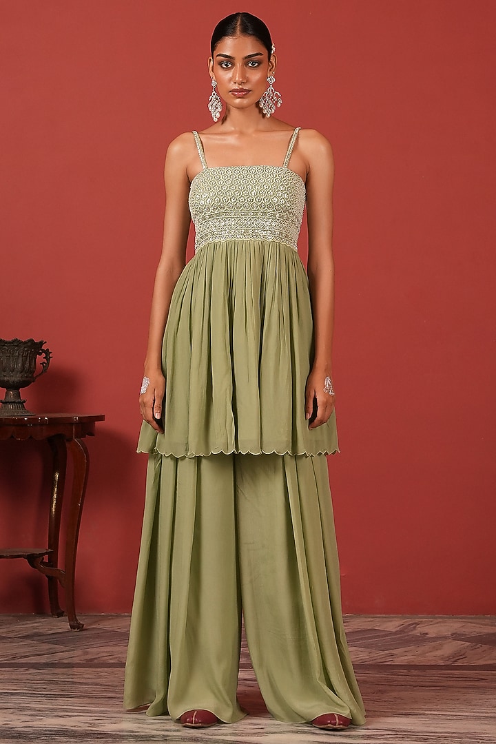 Sea Green Crepe Palazzo Pant Set by Suruchi Parakh at Pernia's Pop Up Shop