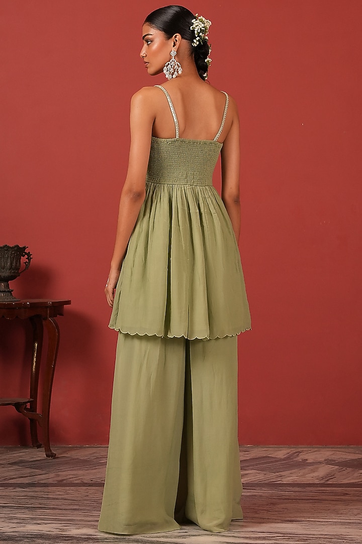 Sea Green Crepe Palazzo Pant Set by Suruchi Parakh at Pernia's Pop Up Shop