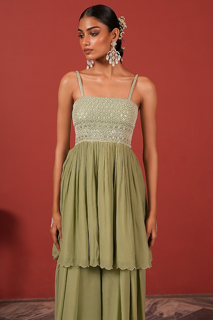 Sea Green Crepe Palazzo Pant Set by Suruchi Parakh at Pernia's Pop Up Shop