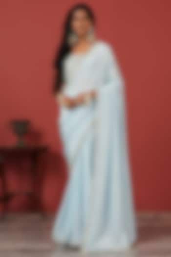 Powder Blue Georgette Crepe Embroidered Wedding Saree Set by Suruchi Parakh at Pernia's Pop Up Shop