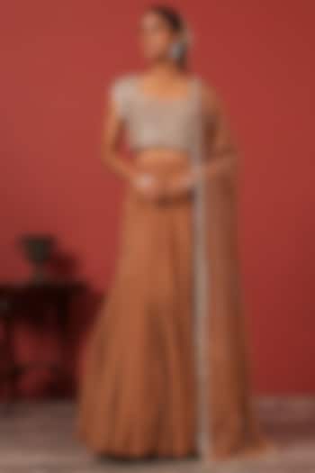 Champagne Georgette Crepe Wedding Lehenga Set by Suruchi Parakh at Pernia's Pop Up Shop