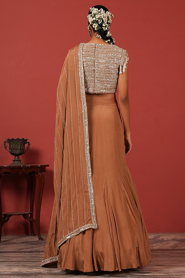 Champagne Georgette Crepe Wedding Lehenga Set by Suruchi Parakh at Pernia's Pop Up Shop