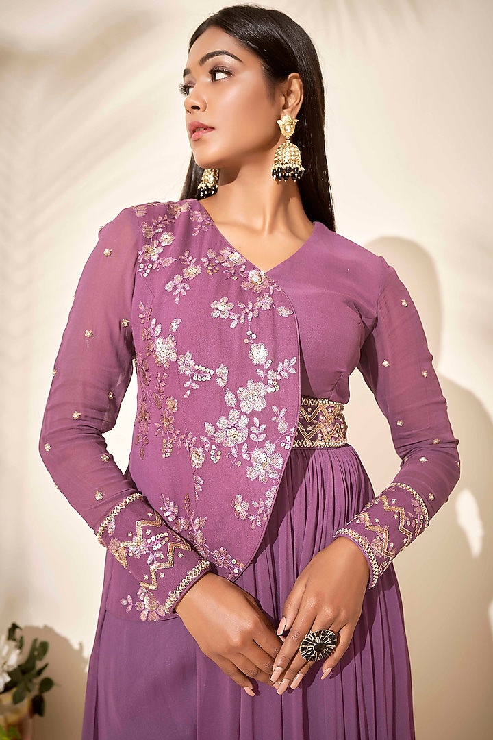Mauve Asymmetrical Tunic Set by Suruchi Parakh at Pernia's Pop Up Shop